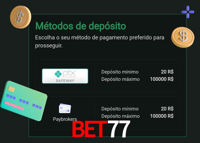O cassino bet77 oferece uma grande variedade de métodos de pagamento